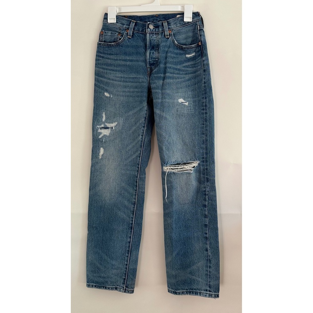 Levis 501 90s Selvedge Denim Distressed Straight Jeans W24 L30 A1959-0025